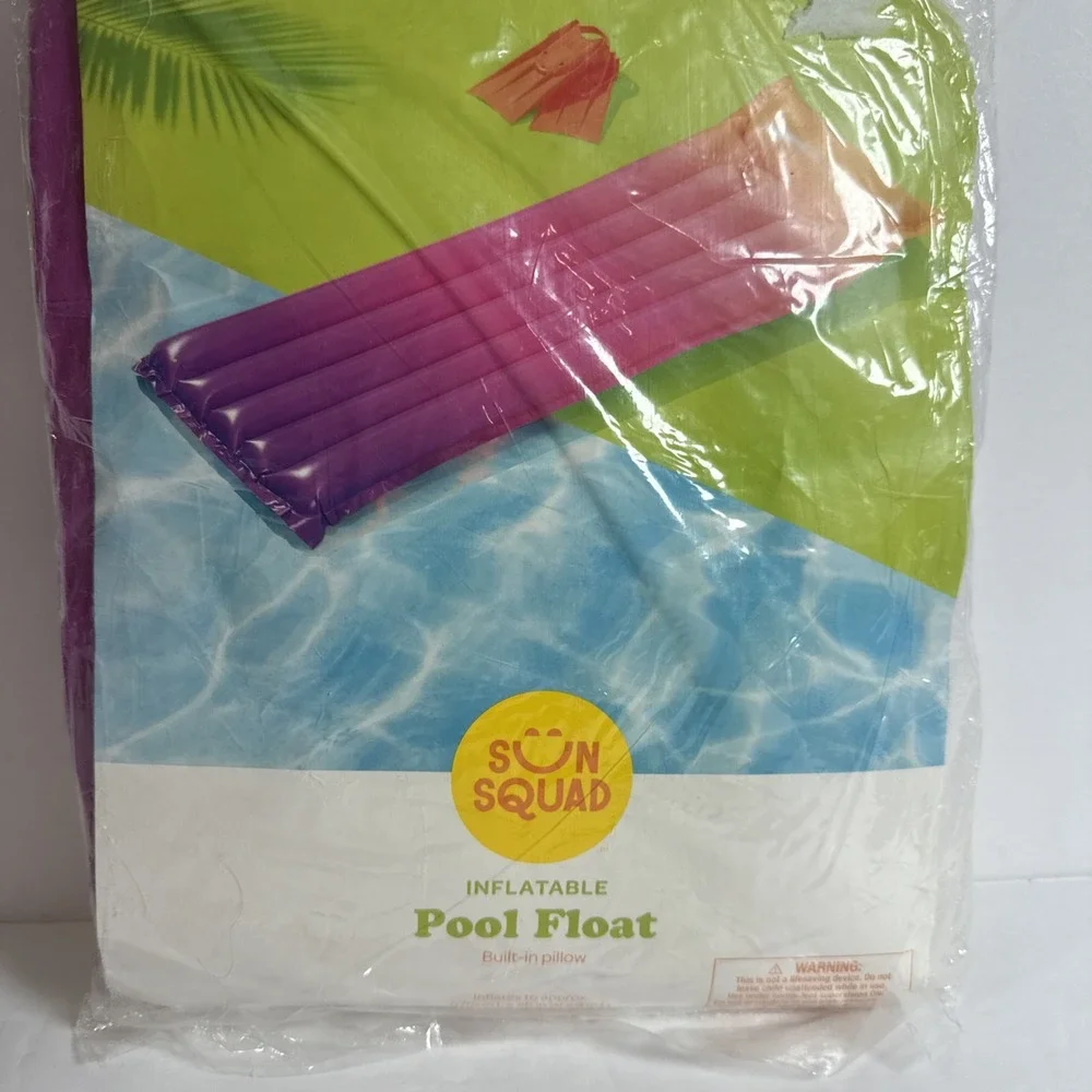 Sun Squad Inflatable Pool Float Built-in‎ Pillow 5ft 7 1/2 in long Multi Color